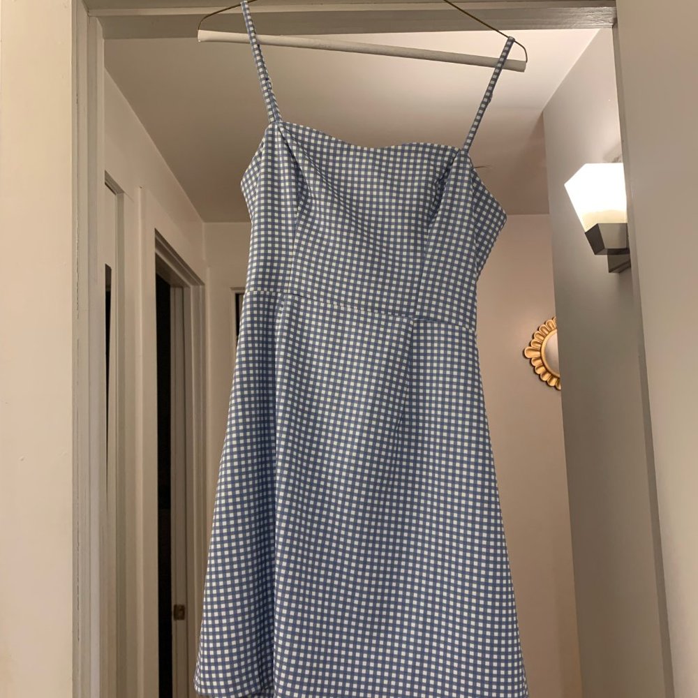 French Connection Blue Gingham Tie-Back Mini Dress - Picture 6 of 7